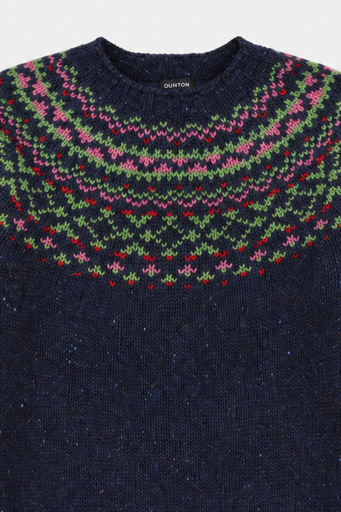 Donegal Chunky Fairisle Yoke Jumper - Navy Fleck