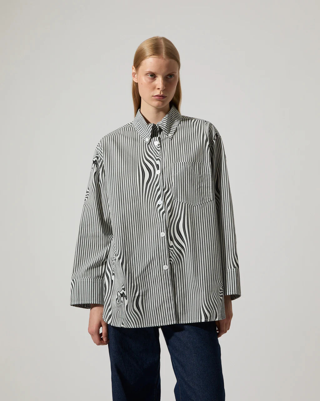 Rhona Shirt - Black Glitch Stripe