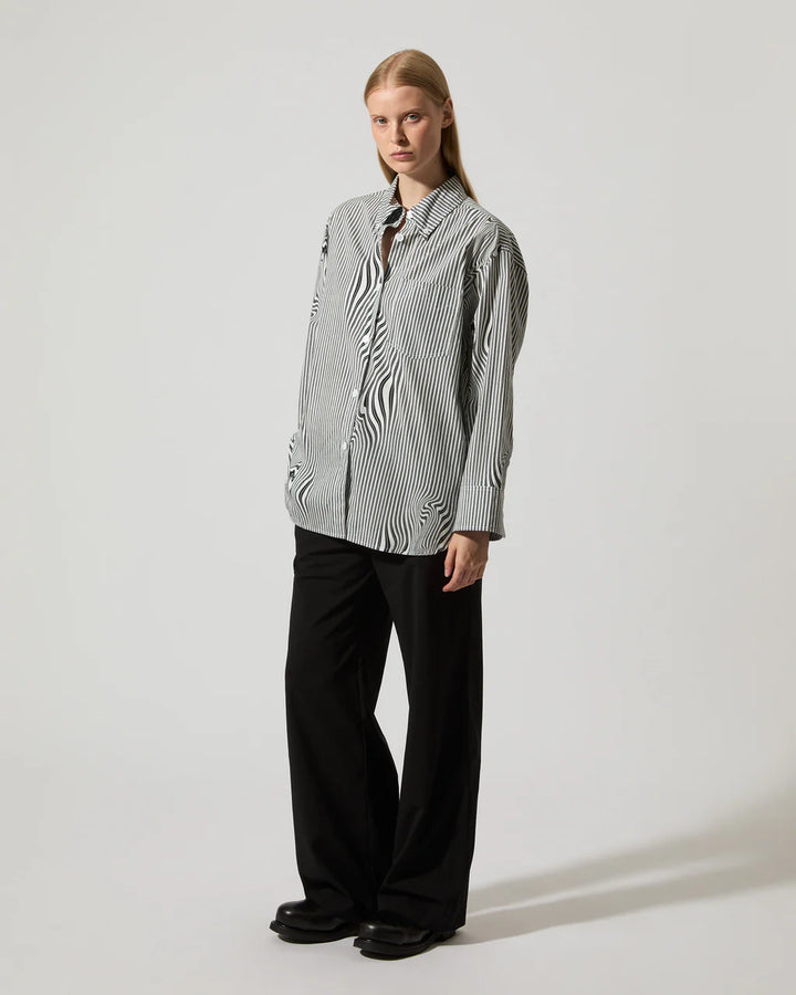 Rhona Shirt - Black Glitch Stripe