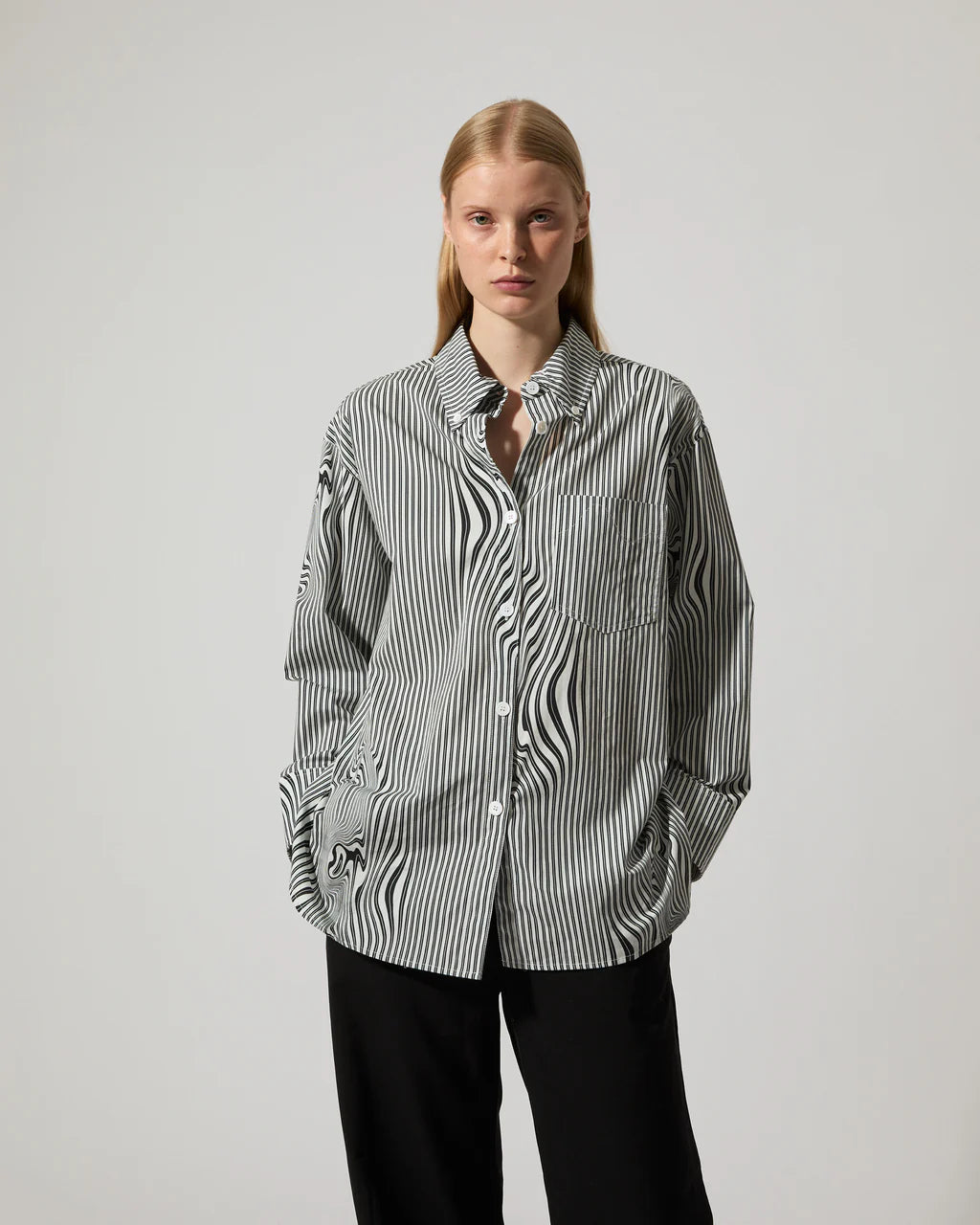 Rhona Shirt - Black Glitch Stripe