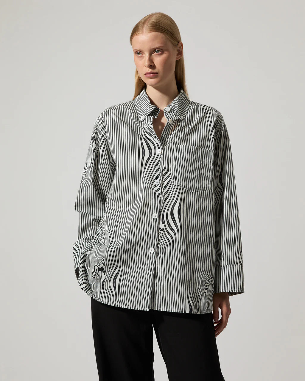 Rhona Shirt - Black Glitch Stripe