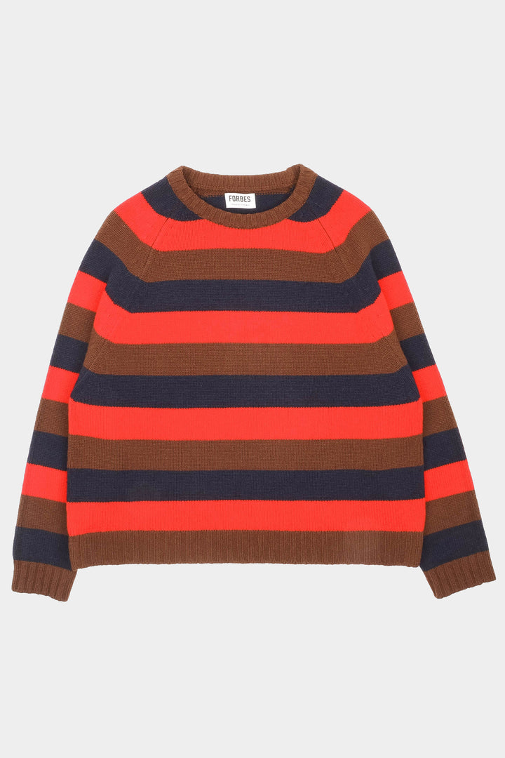 Striped Raglan Crew Knit - Flame/Navy/Chocolate