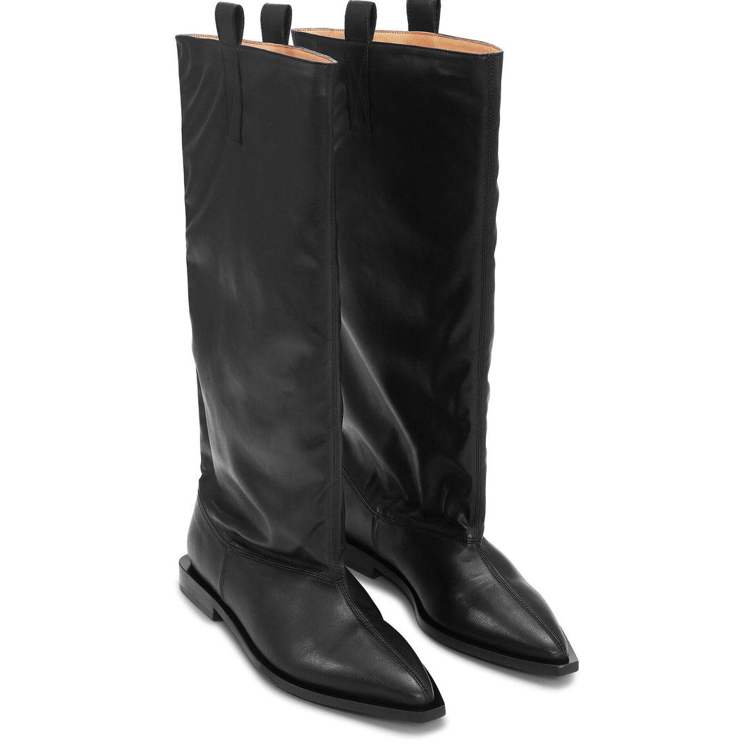 Western Loose Flat Tubular Boots - Black