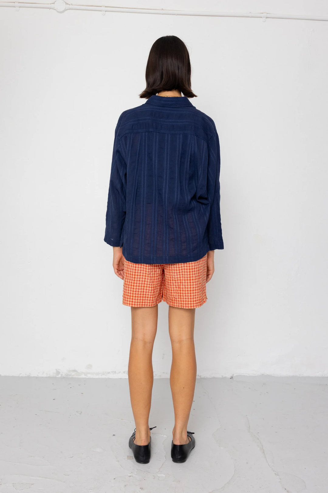 Soft Collar Shirt - Dark Navy Cutwork Stripe