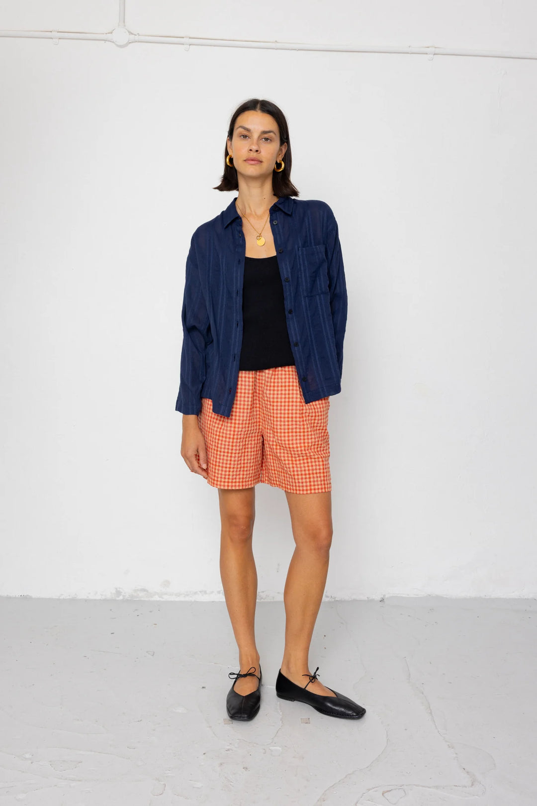 Soft Collar Shirt - Dark Navy Cutwork Stripe