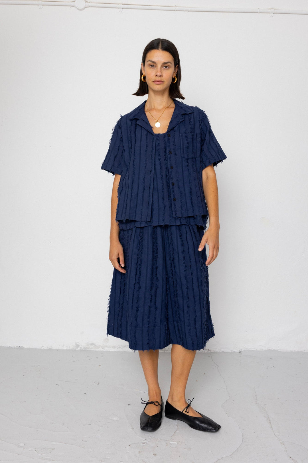 Soft Collar Shirt - Dark Navy Cutwork Stripe - Frontiers Woman