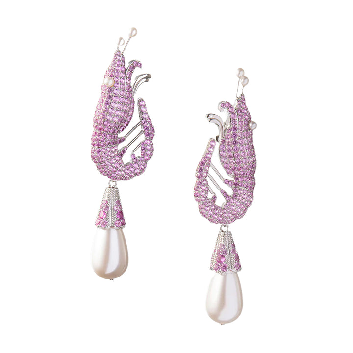 Shrimp Earrings - Fuchsia/Silver