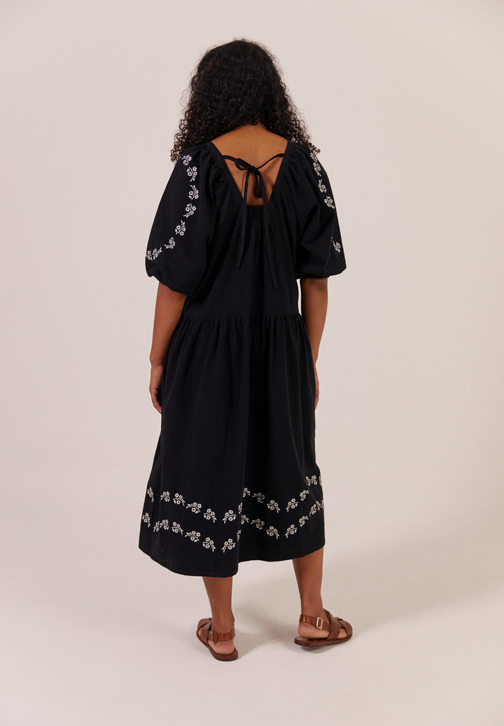 Heather Dress - Black Embroidered