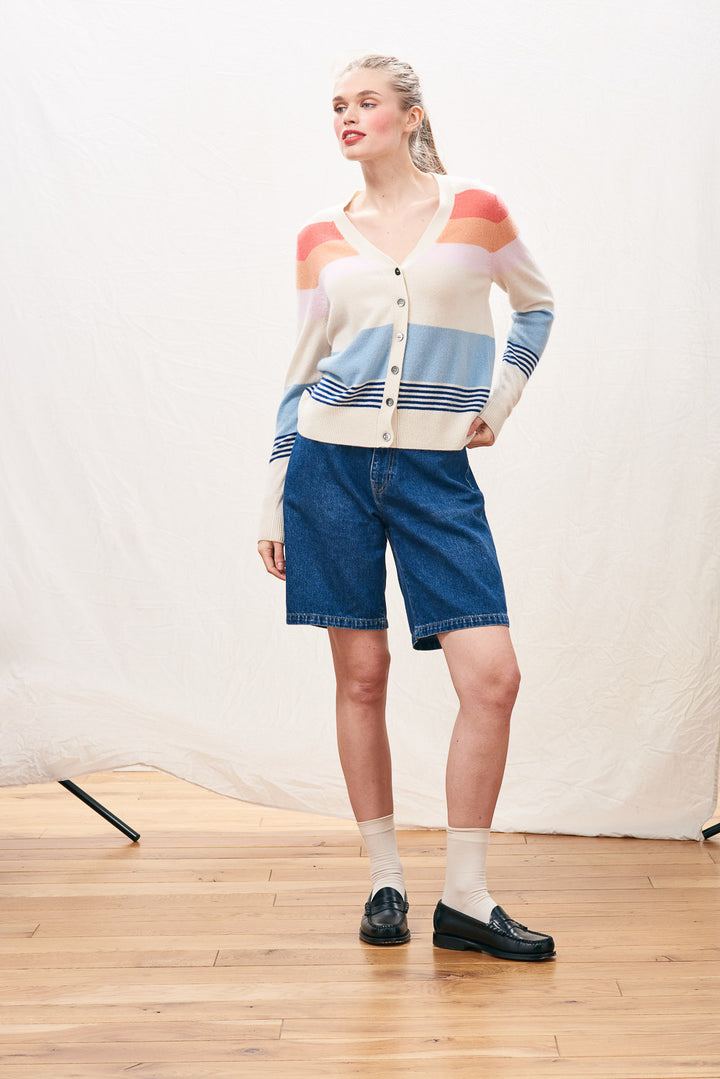 Deckchair Stripe Cashmere Cardigan - Jasmine/Multi