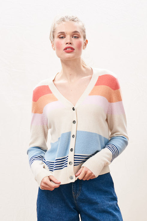 Deckchair Stripe Cashmere Cardigan - Jasmine/Multi