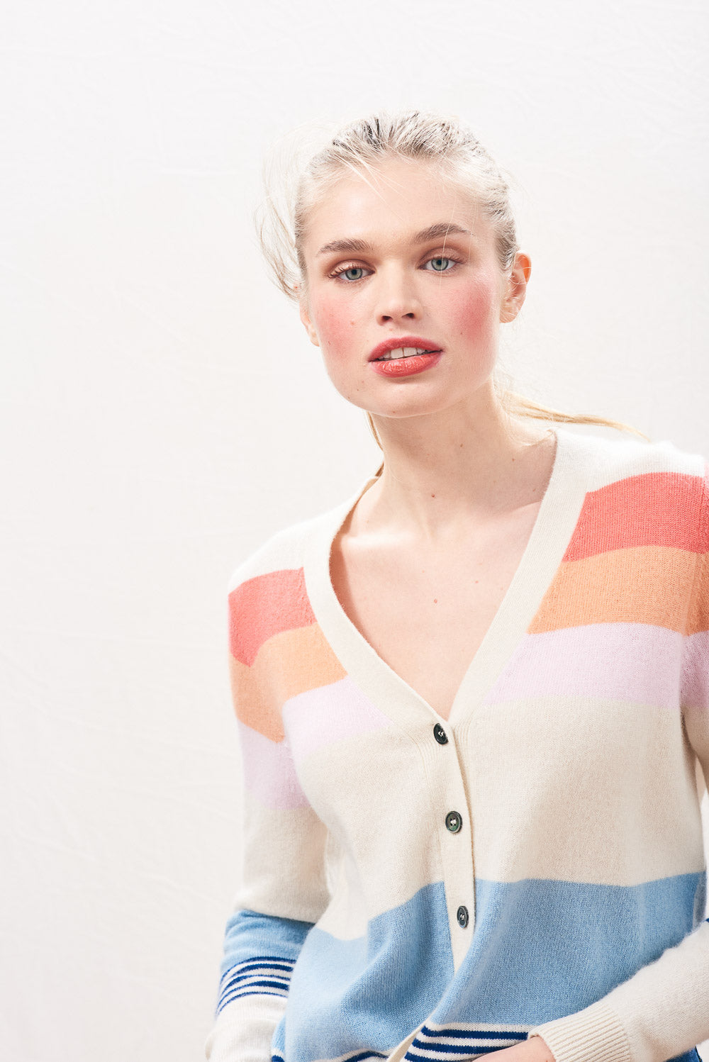 Deckchair Stripe Cashmere Cardigan - Jasmine/Multi