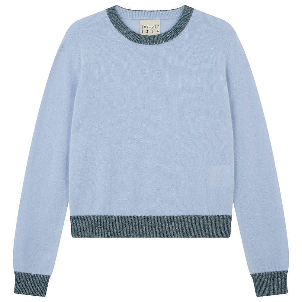 Lurex Trim Crew Cashmere - Arctic/Blue Multi
