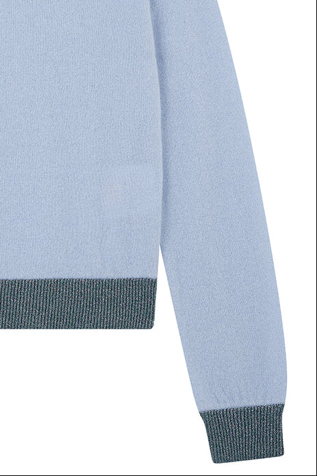 Lurex Trim Crew Cashmere - Arctic/Blue Multi