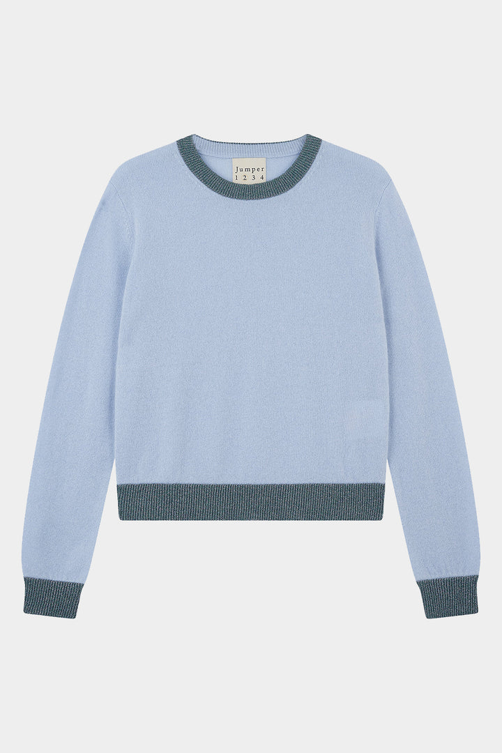 Lurex Trim Crew Cashmere - Arctic/Blue Multi