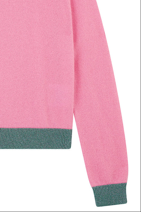 Lurex Trim Crew Cashmere - Candy/Blue
