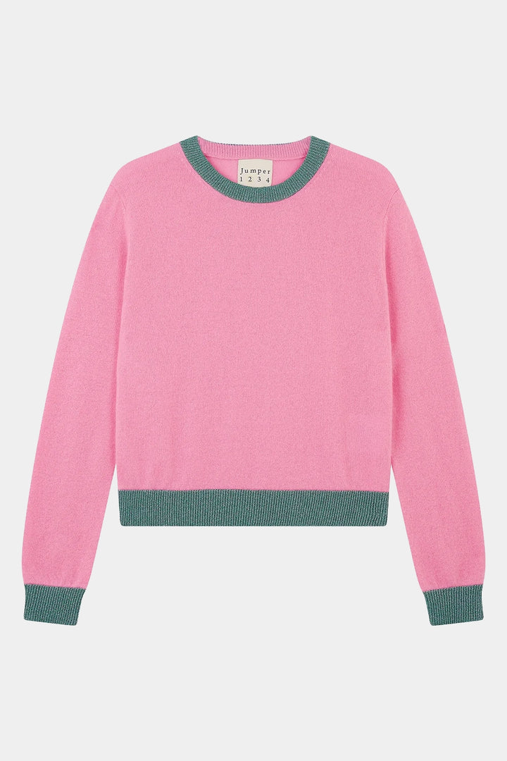 Lurex Trim Crew Cashmere - Candy/Blue