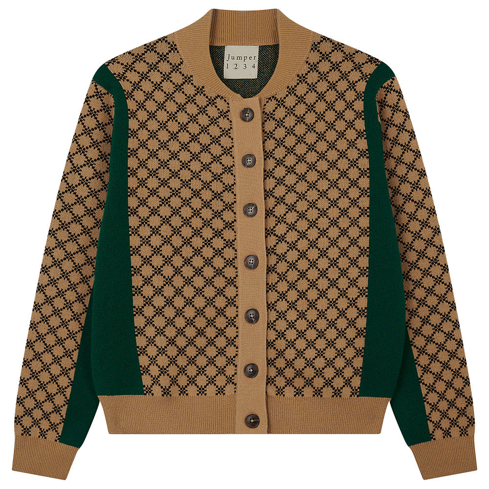 Graphic Sport Block Check Cardigan Cashmere - Vicuna/Dark Ink/Petrol