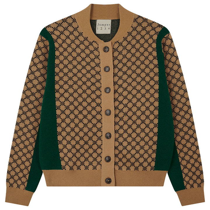 Graphic Sport Block Check Cardigan Cashmere - Vicuna/Dark Ink/Petrol