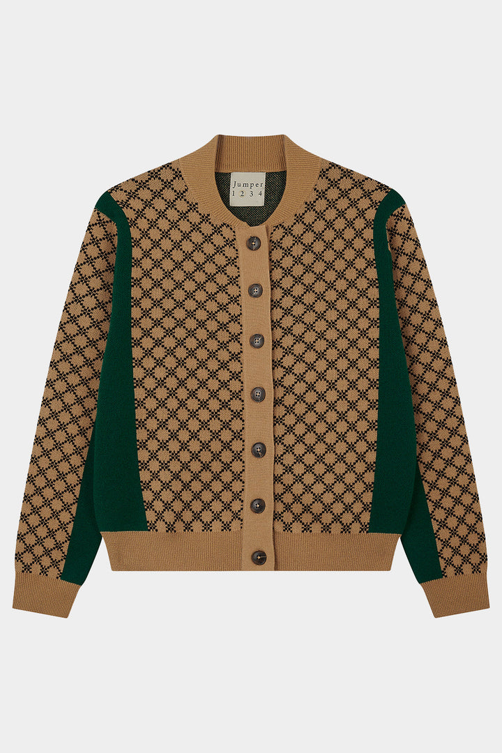 Graphic Sport Block Cardigan - Camel/Dark Ink/Petrol