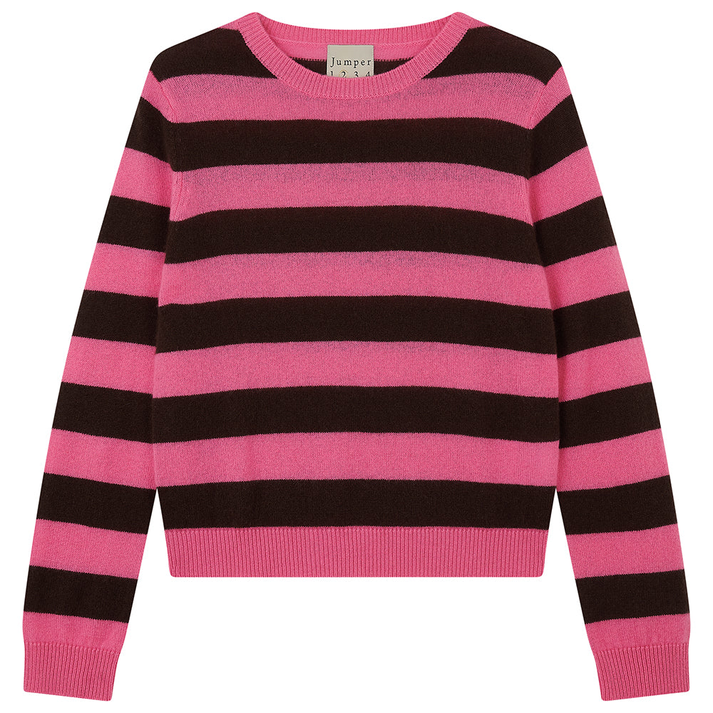Stripe Crew Cashmere - Azalea/Pluto
