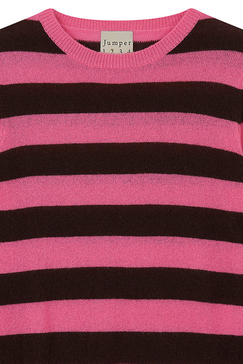 Stripe Crew Cashmere - Azalea/Pluto