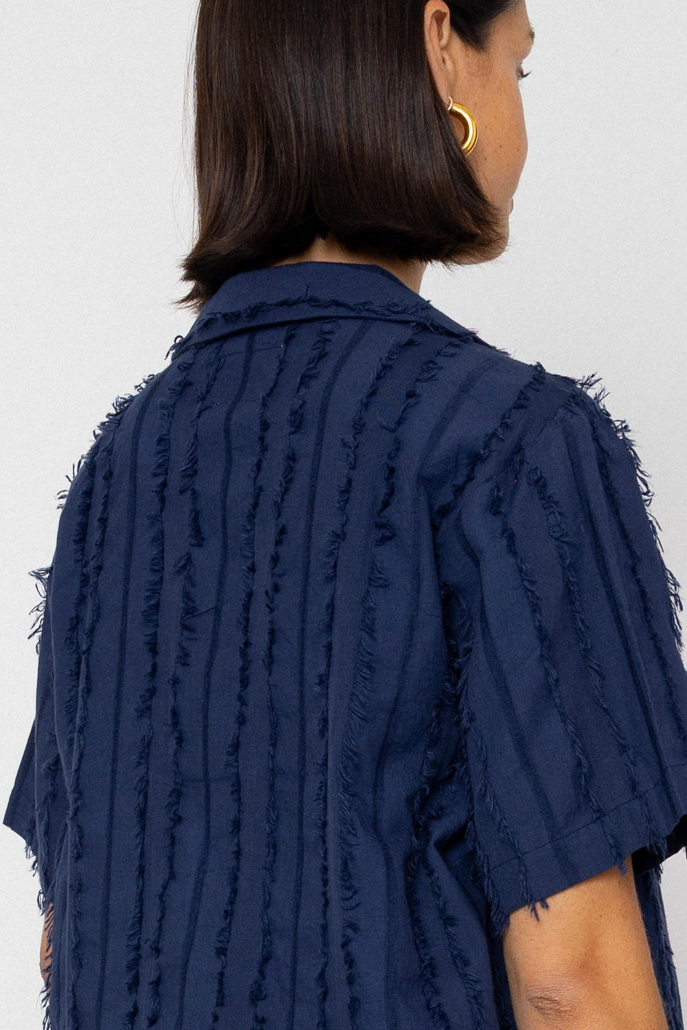 Soft Collar Shirt - Dark Navy Cutwork Stripe - Frontiers Woman