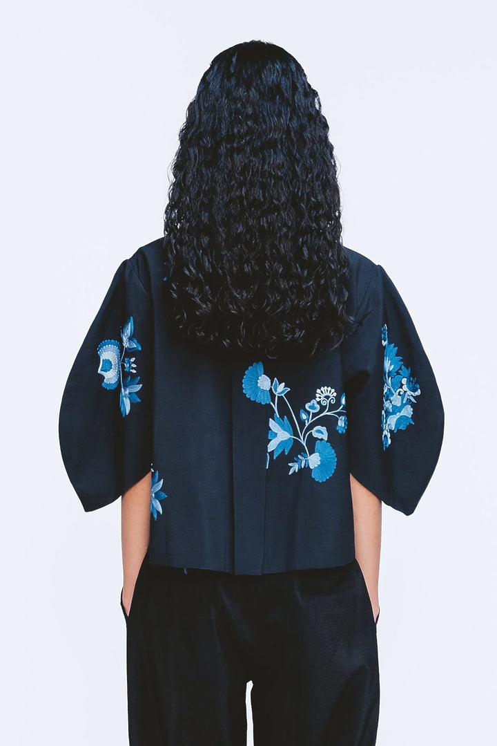 Kashida Guilia Top - Black & Blue Kashida