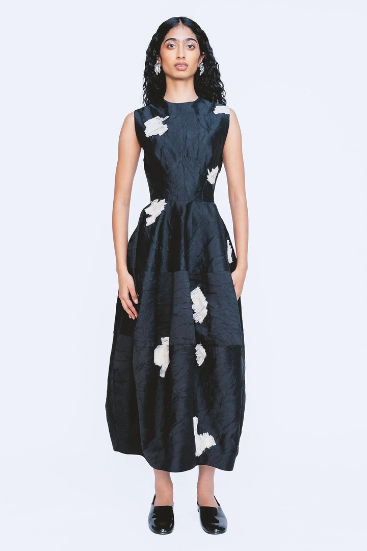 Barrel Dress - Black & White Scribble