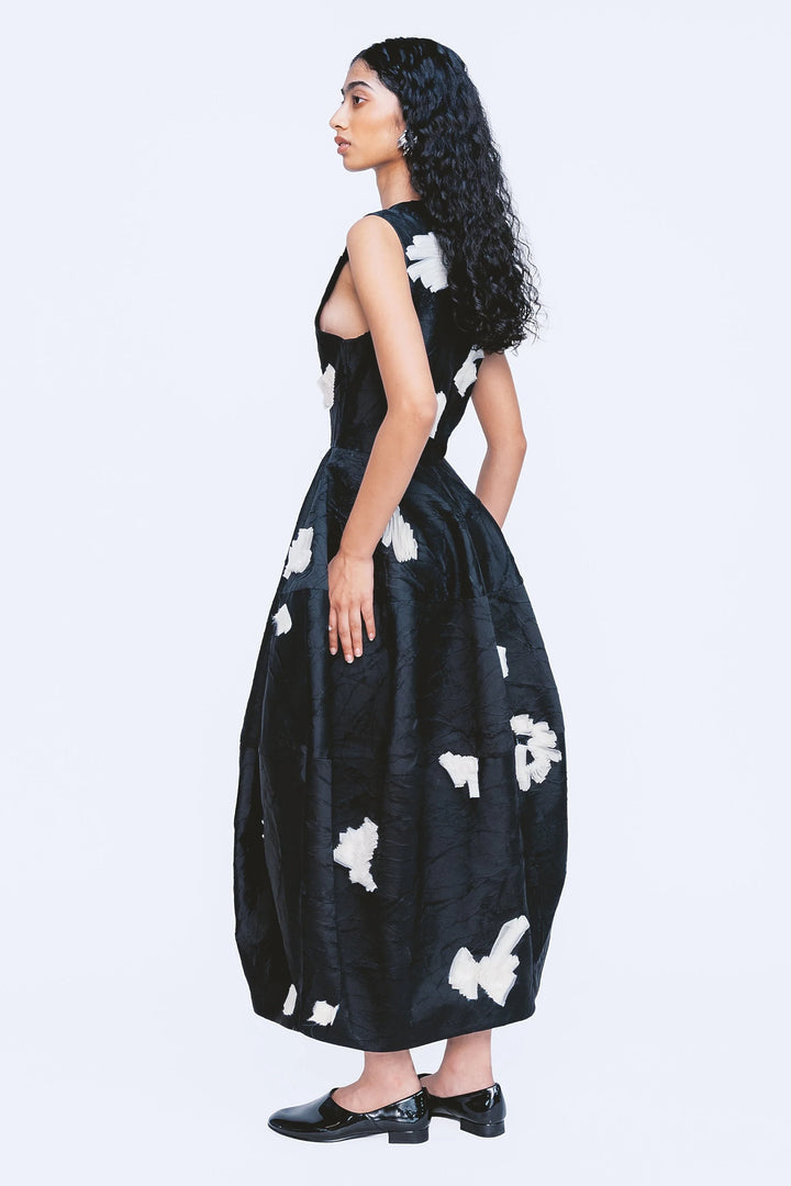 Barrel Dress - Black & White Scribble