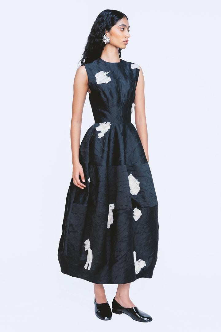 Barrel Dress - Black & White Scribble