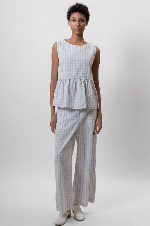 Sleeveless Peplum Top - White Check - Frontiers Woman
