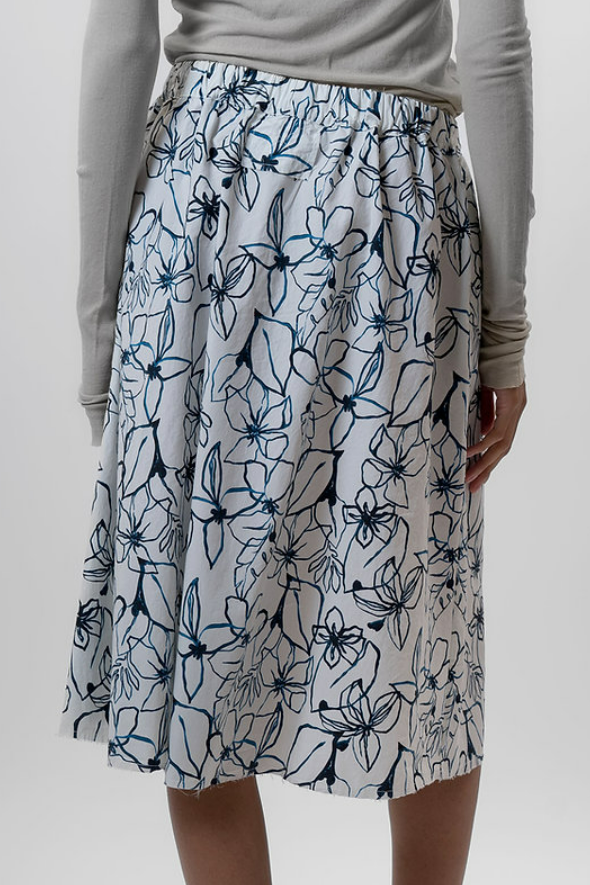 Blue Flower Print Skirt - White - Frontiers Woman