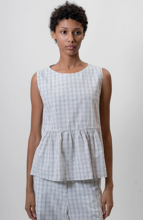 Sleeveless Peplum Top - White Check - Frontiers Woman
