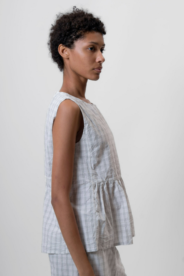 Sleeveless Peplum Top - White Check - Frontiers Woman