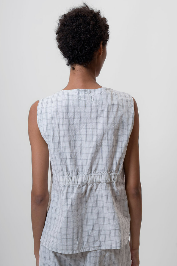 Sleeveless Peplum Top - White Check - Frontiers Woman