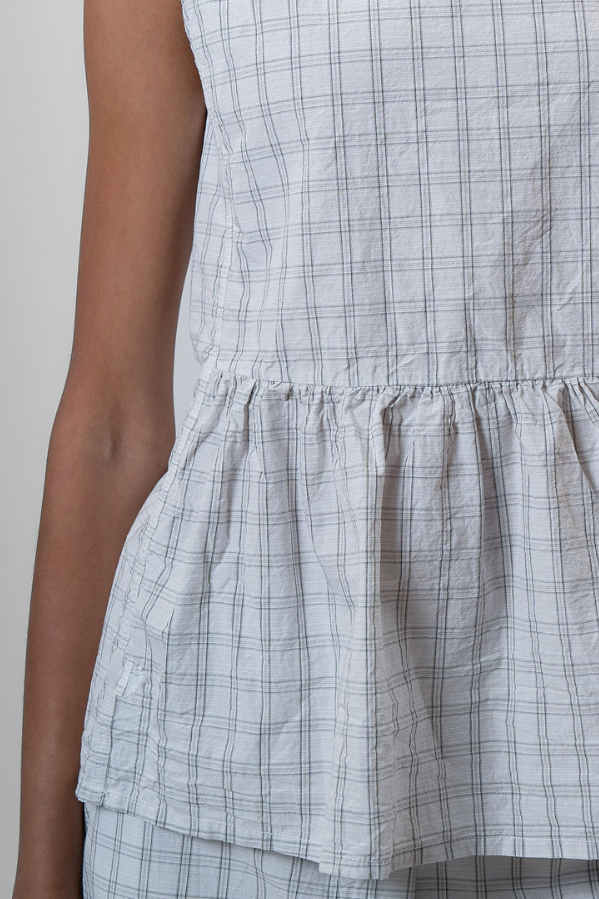 Sleeveless Peplum Top - White Check - Frontiers Woman