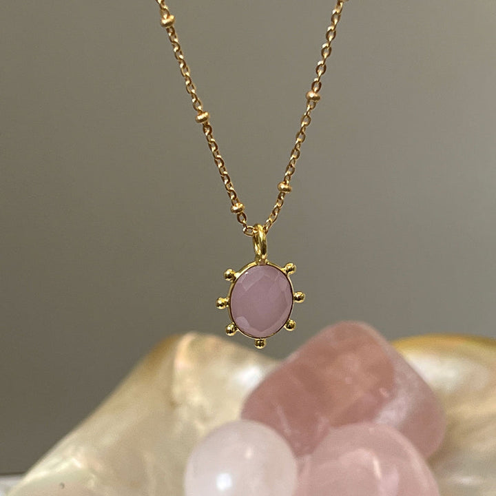 Astrid Pink Chalcedony Glass Pendant Necklace