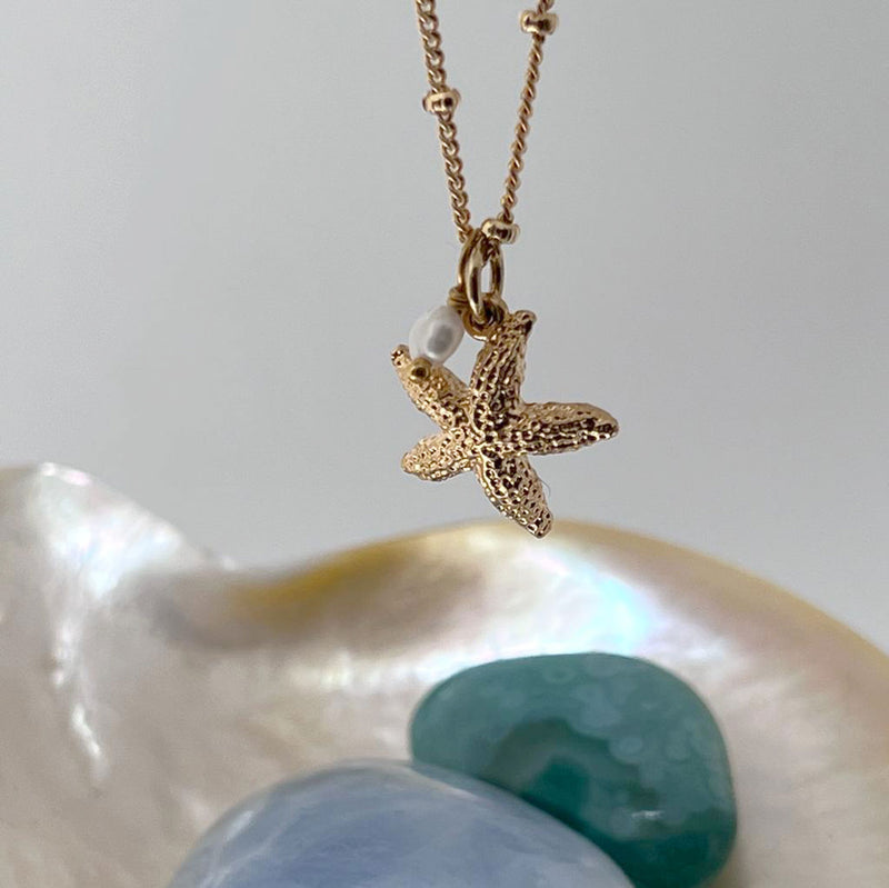 Starfish and pearl Charm Necklace on Biba Chain