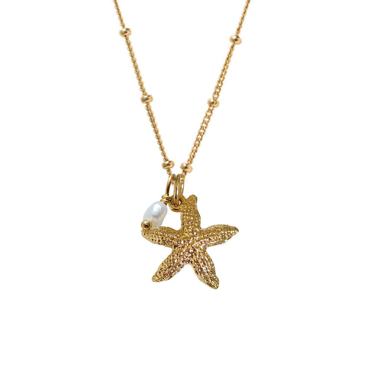 Starfish and pearl Charm Necklace on Biba Chain