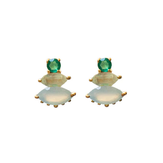 Trinity Aqua Chalcedony, Prehnite & Green Onyx On Vermeil Stud Earrings