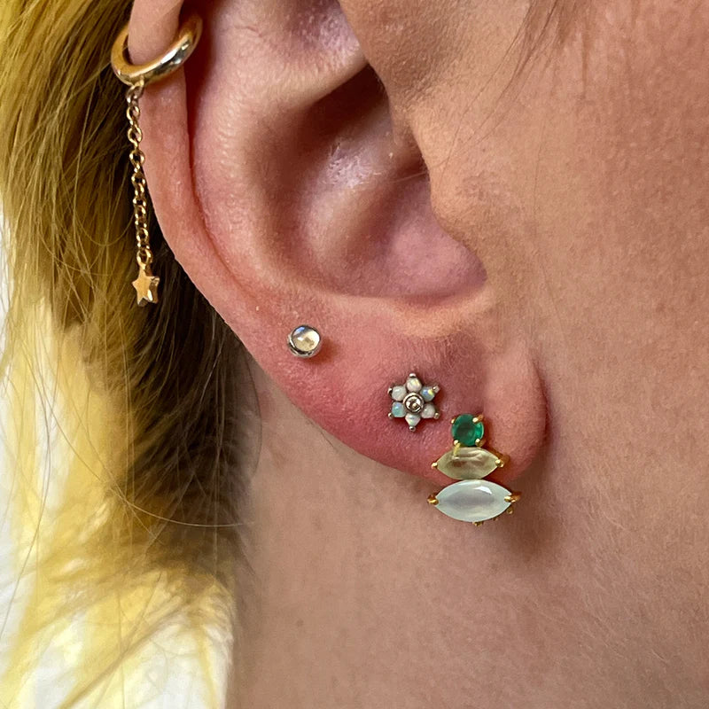 Trinity Aqua Chalcedony, Prehnite & Green Onyx On Vermeil Stud Earrings