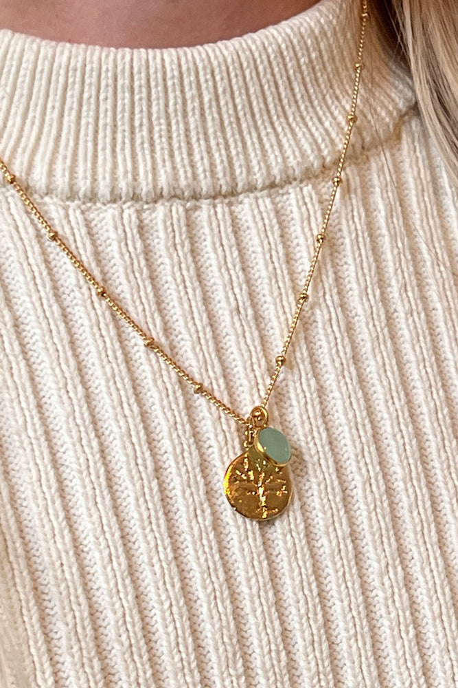 Tree of Life & Aqua Chalcedony Charm Necklace