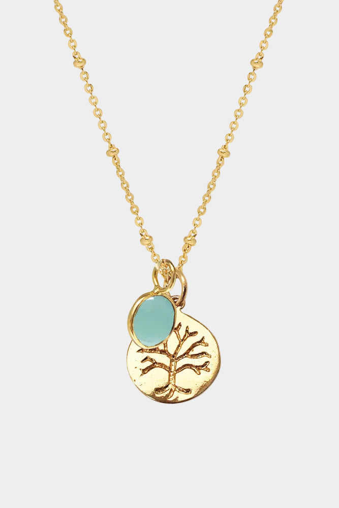 Tree of Life & Aqua Chalcedony Charm Necklace