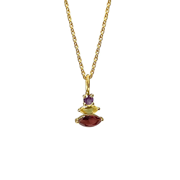 Trinity Garnet, Citrine & Amethyst On Short Cable Chain Necklace