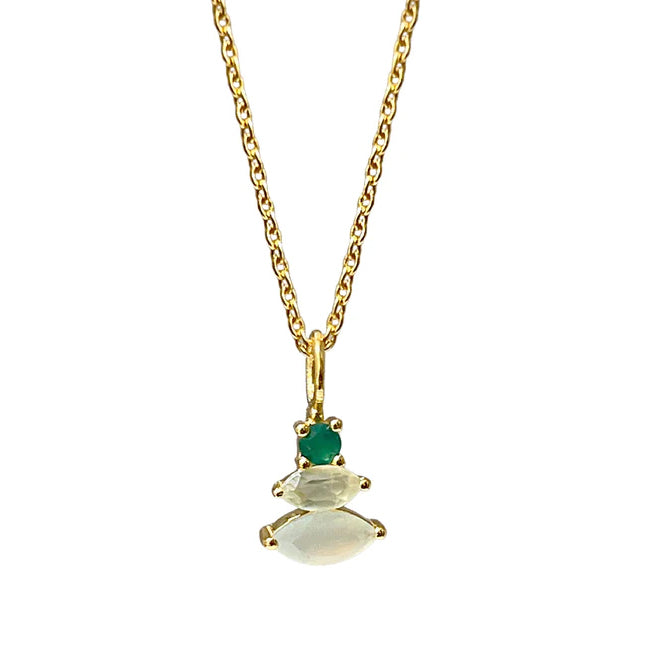 Trinity Aqua Chalcedony, Prehnite & Green Onyx On Short Cable Chain Necklace