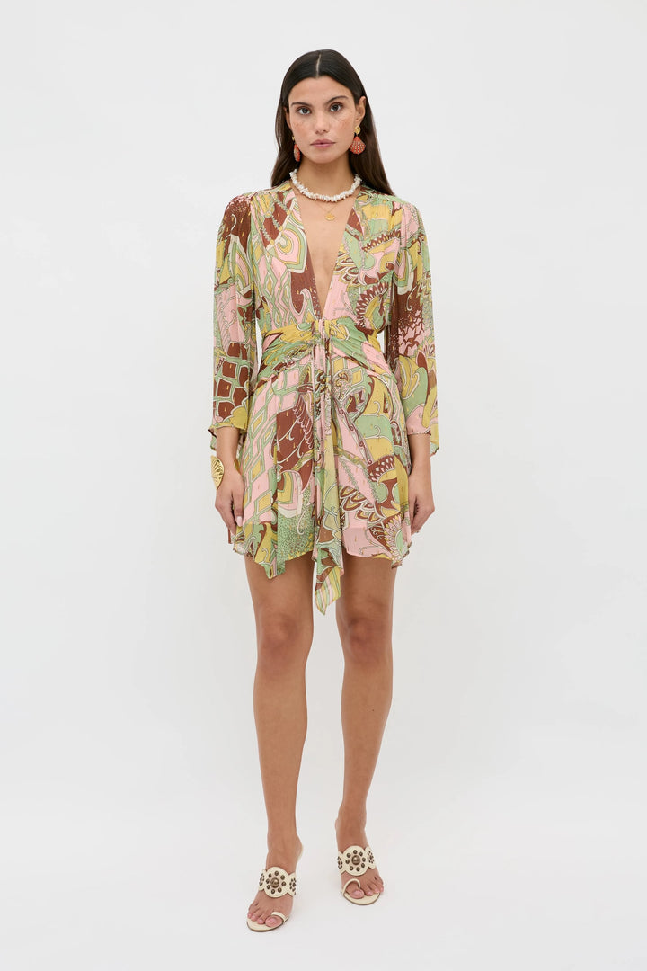 Clove Lurex Chiffon Mini Dress - Bianca Abstract Green