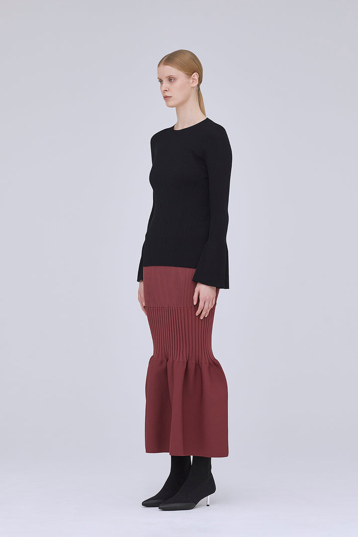 Soft Portrait Bell Sleeve Top - Maroon Red