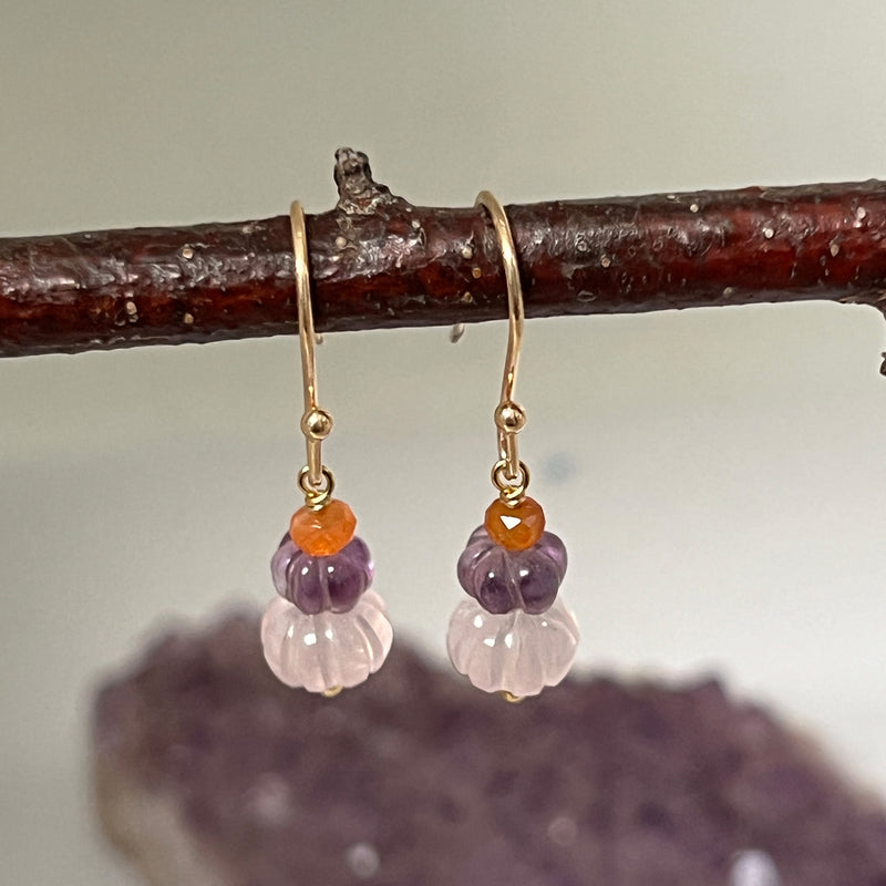 Vitality Trio Earrings - Rose Quartz, Amethyst & Fire Opal