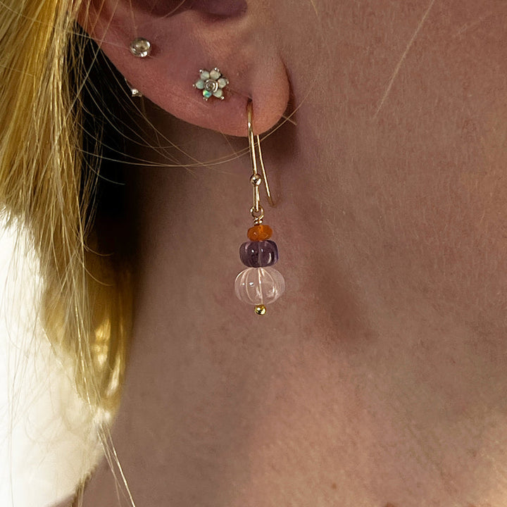 Vitality Trio Earrings - Rose Quartz, Amethyst & Fire Opal