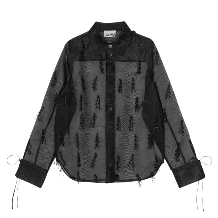 Fringed Organza Shirt - Black